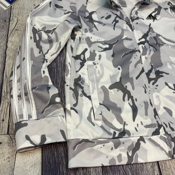 Adidas 3-Stripes Track Jacket Youth Size Large‎ White Camouflage Coat Sweater - Picture 3 of 12